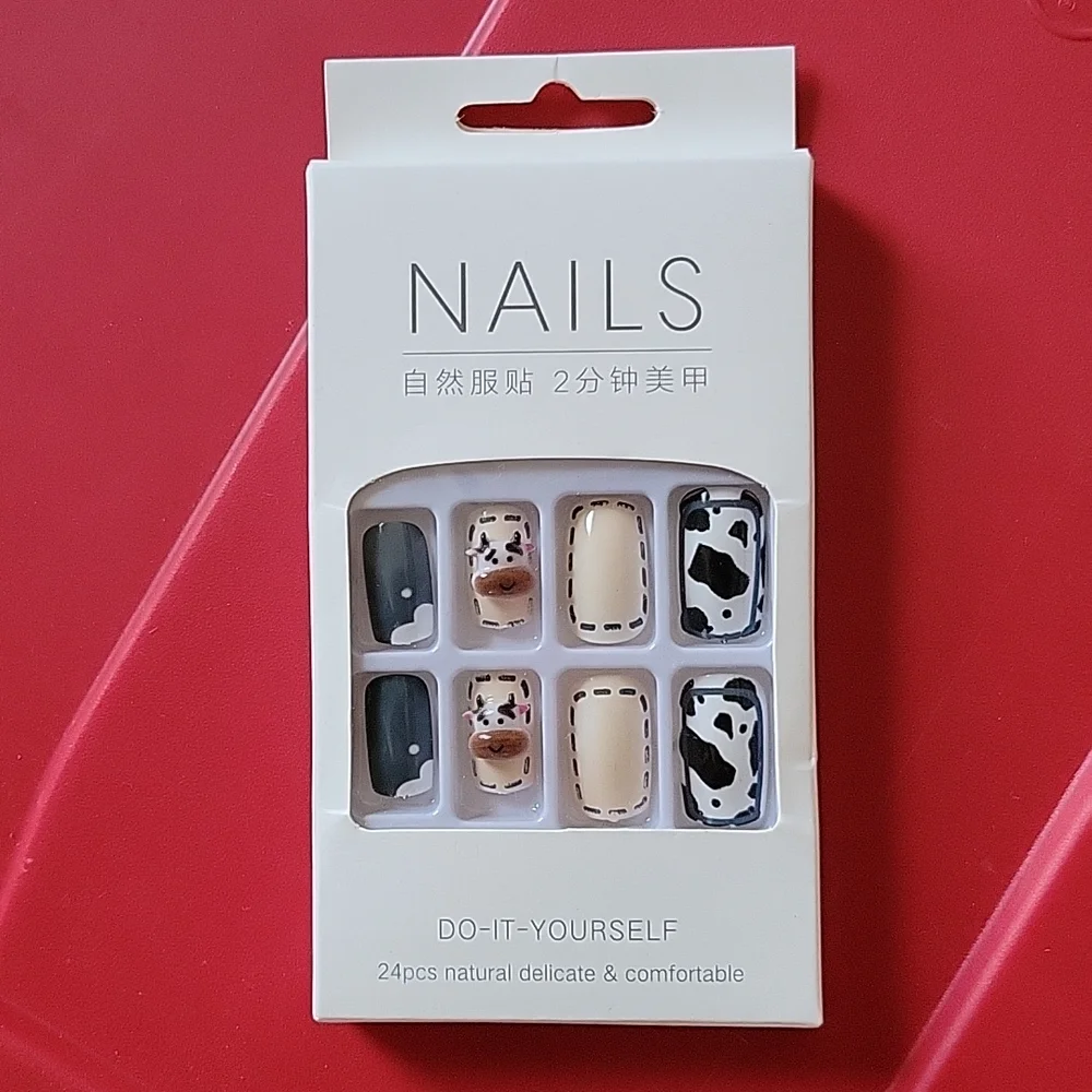 NIB Cow themed Press-on Fake Nails - Super Cute!! - Picture 2 of 5